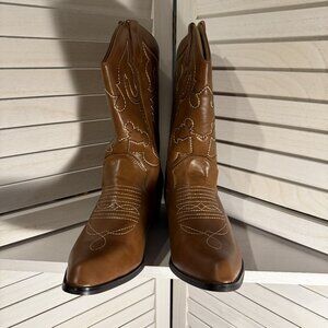 SheSole Premium Embroidered Cowboy Boots – EU 41 / US 10.5, Dark Tan, EUC